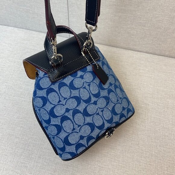 COACH Classic Jacquard Blue Denim Mini Backpack - Picture 6 of 8